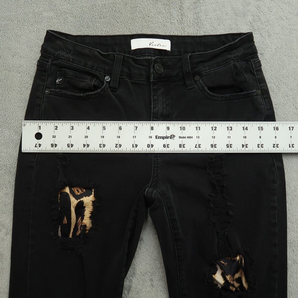 KanCan Jeans Junior's Size 7/27 Black Low-Rise Skinny 29" Inseam Distressed - Picture 9 of 16